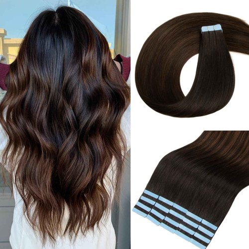 TOZOIE Tape in Hair Extensions Human Hair,20pcs 20 Inch Hair Extensions Real Human Hair Tape in Straight Invisible Tape in Hair Extensions for Women (1BT4P1B, 20 Inch)