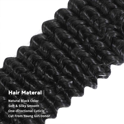 Tanday 15A Raw Human Hair Bundles Deep Wave Bundles Human Hair,Triple Lifespan Indian Virgin Hair,No Tangle Shedding,Multiple Washes Keep Texture Silky Soft (1 Bundle Natural Black, 20)