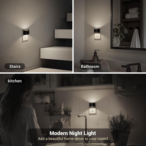 JandCase Night Light, Automatic Night Lights Plug into Wall,2 Pack Dusk to Dawn Sensor Nightlight, 5000K Brightness Adjustable Nightlight for Kids Bedroom Hallway Kitchen Decor