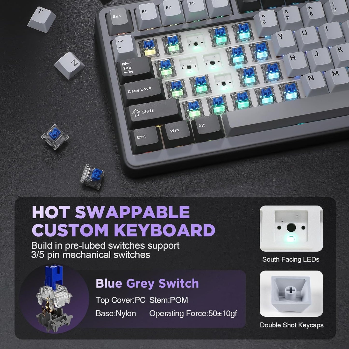 YUNZII B75 Mechanical Keyboard,75% Layout with Knob,Hot Swappable RGB Backlit Gasket Mounted, Creamy Typing, Double-Shot PBT Keycaps,Cherry Profile,for Win/Mac (White, Milk V2 Linear Switch)