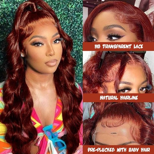 Lace Front Wigs for Black Women Human Hair Reddish Brown Body Wave Wigs 13X4 HD Transparent Lace Front Wig 180% Density Brazilian Virgin 12A Human Hair Wig Pre Plucked with Baby Hair Glueless Wigs 26"
