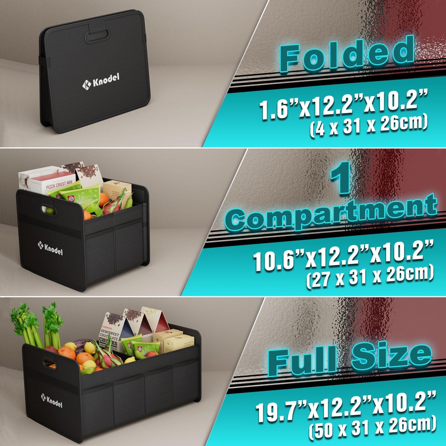 K KNODEL Car Trunk Organizer, Foldable Organizer for Car, Automotive Consoles & Organizers, Storage with Reinforced Handles (Small, Black)