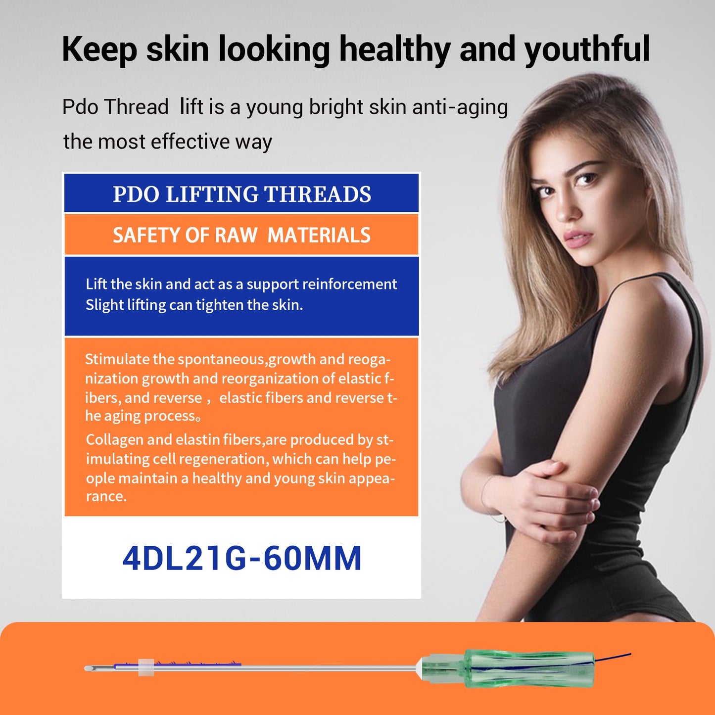 HYPOD Pdo Threads 4D Big V, Pdo Lifting Thread 360 Degrees Have a Sawtooth Structure (16PCS-L21G*60MM)