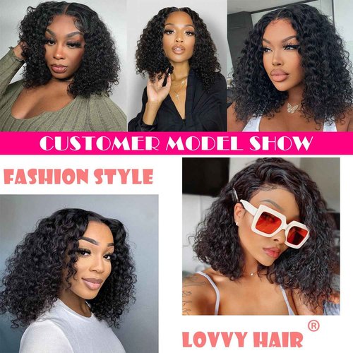 Short Curly Bob Wig Human Hair 13x4 Water Wave Bob Wigs 200 Density HD Transparent Lace Frontal Wigs Deep Wave Curly Bob Wig Hair 14 Inch