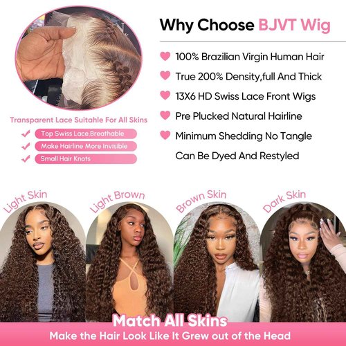 Chocolate Brown 13x6 Deep Wave Lace Front Wigs Human Hair 210Density Curly Wig HD Lace Front Wigs Human Hair Pre Plucked Frontal Wigs Human Hair Brown Glueless Wig For Women 22Inch