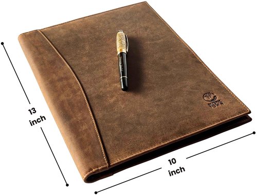 Leather Business Portfolio by Rustic Town | A4 Conference Folder Gift for Men & Women | Handmade Durable Leather Padfolio 3 + 1 Sleeves for Documents and Notepad