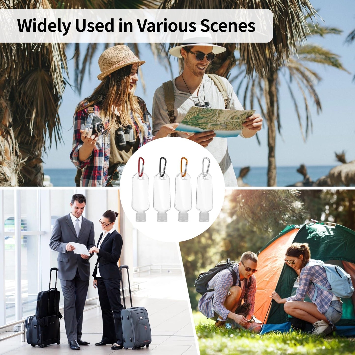 100 PCS Keychain Empty Hand Sanitizer Bottles - 1.7 oz Portable Keychain Travel Bottles, Empty Squeeze Plastic Bottle with Flip Cap, Refillable Containers with 2 Foldable Funnels for Shower Gel Lotion