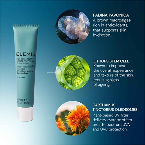Elemis Pro-Collagen Skin Protection Fluid SPF 50 | Hydrating Face Sunscreen | Lightweight & Fast-Absorbing | 40ml