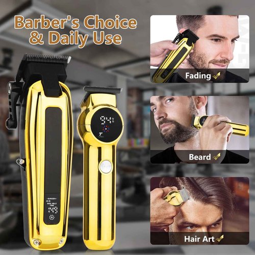 Beatslm Professional Men's Clippers and Trimmer Set, Barber Clippers, LED Display Hair Cutting Kit for Family, Gold