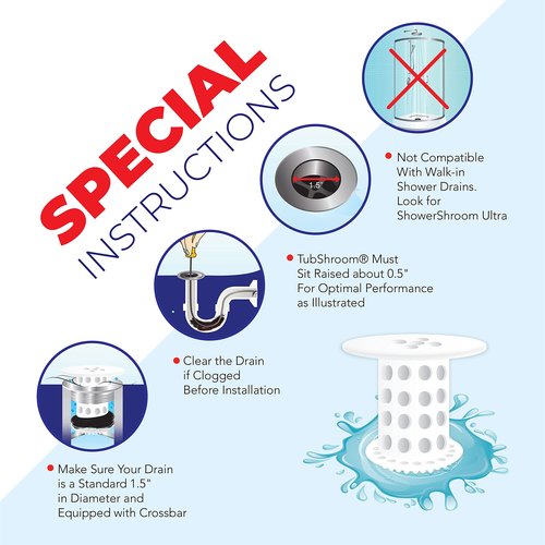 TubShroom The Revolutionary Tub Drain Protector Hair Catcher/Strainer/Snare, White, 2.25 x 2.25 Inch