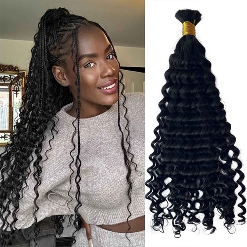 Bulk Hair Double Drawn Human Bundles Spanish Curly Extensions For Boho Knotless Braiding No Weft Water Wave Full End Burmese Bulk Hair Boho Braids for Women 16inch 1Bundle 100g