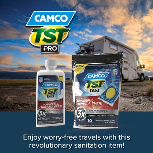 Camco TST PRO RV Toilet Treatment - New & Innovative Bio-Enzymatic Formula for Rapid RV Sewer Break Down - RV Black Tank Treatment - Fresh Pine Scent - Septic-Safe, 32-Oz (41771)