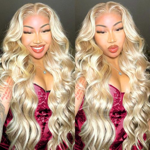 Muspluto 613 13x4 Lace Front Wig Human Hair Blonde Body Wave Lace Frontal Wigs Pre Plucked Blonde Wig Human Hair 200 Density 613 HD Lace Front Wigs 613 Human Hair Wig (24 Inch)
