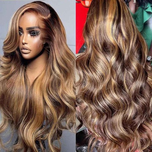 Atilck 360 Lace Front Wigs Human Hair Full Lace Human hair Wigs Ombre Lace Frontal 180 Density 4/27 Colored Honey Blonde 360 HD Transparent Wigs for Black Women (4/27, 12 Inch)