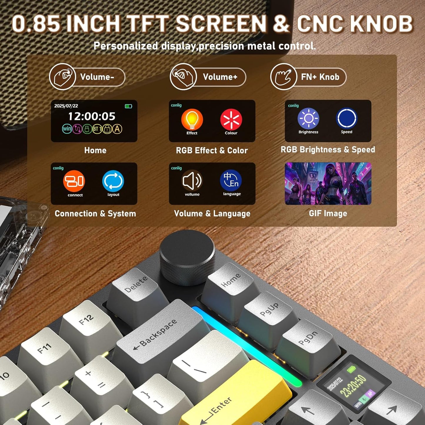 Attack Shark ajazz AK820 Wired Mechanical Gaming Keyboard with Volume Knob Hot Swappable 75% Gasket Keyboard 5-Layer Noise Absorbing Foam PBT Keycap Ice Blue Backlit Blue Switch for PC/Win/Mac-White