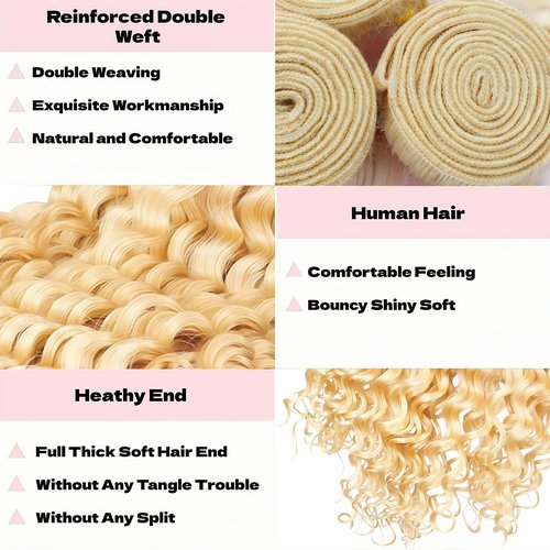 KODRHAR Brazilian Deep Wave Human Hair Bundles 20 22 24 Inch Deep Wave 3 Bundles Human Hair Hair Extensions Bundles 613 Color