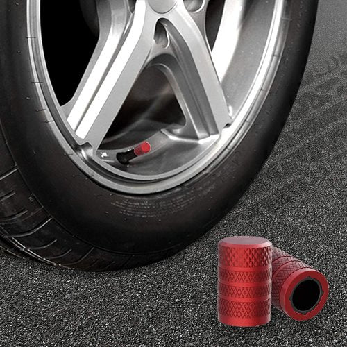 CKAuto Tire Valve Stem Caps, Red, 4 pcs/Pack, Anodized Aluminum Tire Valve Cap Set, Corrosion Resistant, Universal Stem Covers for Cars Trucks Motorcycles SUVs and Bikes
