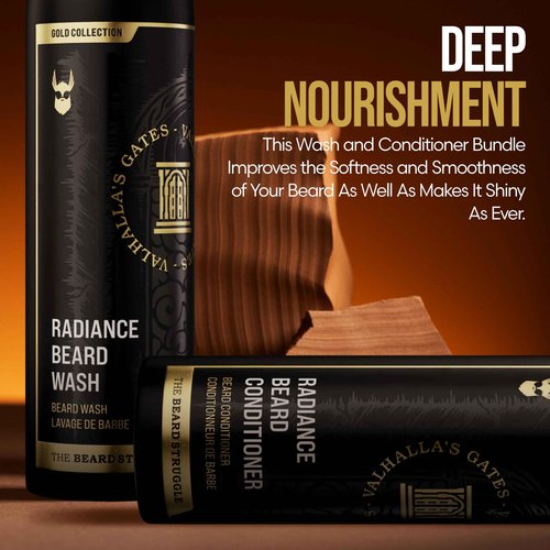 The Beard Struggle Men’s Beard Grooming Kit Includes Balm, Oil, Wash & Conditioner – Gold Collection, Asgardian Secret (8.11 fl oz)