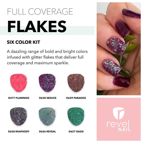 Revel Nail Dip Powder - Glitter Dip Powder for Nails, Chip Resistant Dip Nail Powder with Vitamin E and Calcium, DIY Manicure, 6-Pack