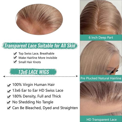 Munx Ash Blonde Wig Human Hair, 13X6 HD Transparent Glueless Wigs Lace Frontal for Black Women Pre Plucked Silky Straight Lace Front Wig Human Hair 180% Density 20Inch