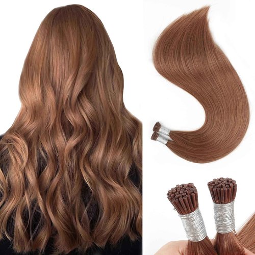 Sixstarhair I Tip Hair Extensions - Human Hair Invisible Red Brown Keratin Itip 20Inch Medium Auburn Cold Fusion Itip 50G/Pack 50 Strands