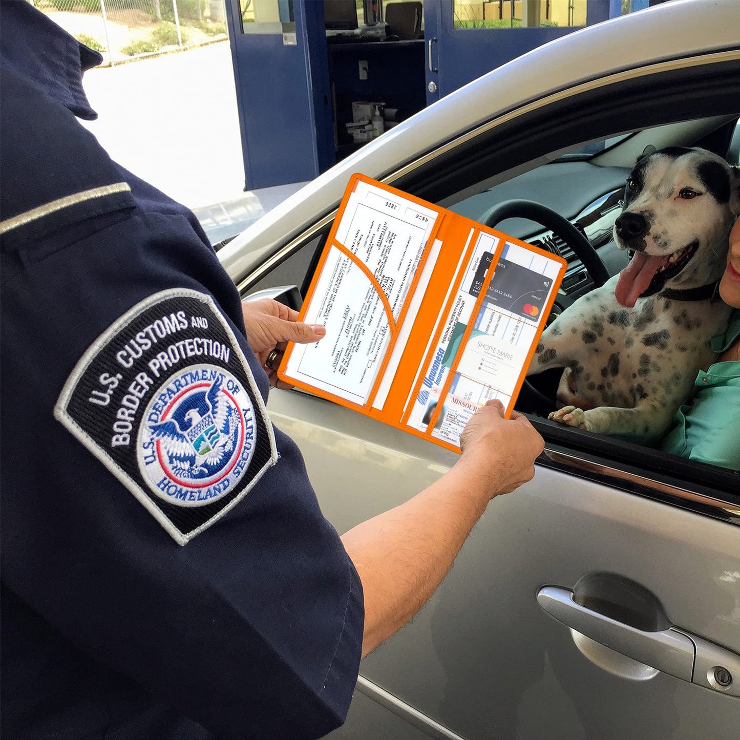 LumiMokki Premium Car Registration & Insurance Card Holder with Magnetic Shut, Vehicle Glove Box Car Organizer - For Documents, Cards, License (Orange)