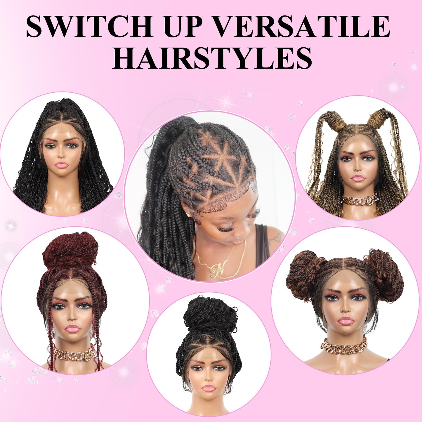 KERNORV 360° HD Full Lace Triangle Knotless Braided Wigs for Women Boho Braided Wigs with Curly Ends Full Lace Box Braid Wig with Baby Hair Premium Synthetic Braided Lace Front Wig 36" Black