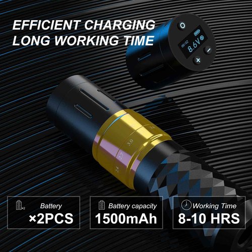 Tattoo Gun,Solong Tattoo Gun Kit Professional 2 Batteries 7 Strokes Wireless Tattoo Kit 6500Rpm Brushless Motor Digital LED Display Tattoo Machine with 20Pcs Tattoo Needles for Artists SL-TK0002-9