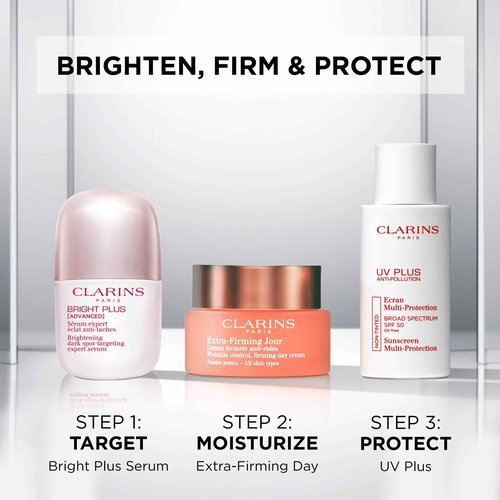 Clarins Bright Plus Serum | Visibly Brightens and Boosts Radiance | Evens Skin Tone | Targets Dark Spots | Contains Vitamin C and Niacinamide | All Skin Types | 1 Fluid Ounce