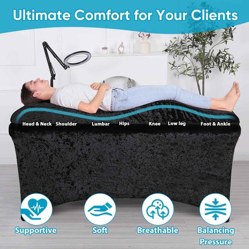 Shiny Curvy Lash Bed Foam Topper and Table Cover Set, High Density Foam Soft Support Neck Leg Back, Contour Design for Body Massage Table Topper