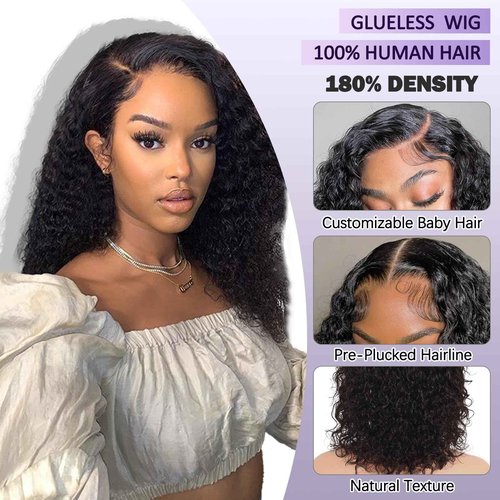 ManeMajesty 9x6 HD Lace Front Wig - 14 Inch Deep Wave 180% Density Glueless Wig for Black Women - Pre-Plucked Baby Hair & Pre-Cut Lace, Brazilian Virgin Human Hair, Natural Black 1B
