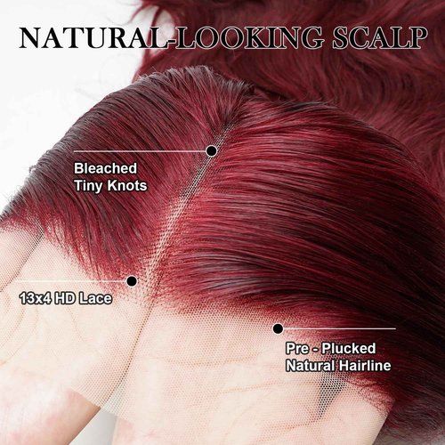 Gemlong 18 Inch 99J Burgundy Lace Front Wigs Human Hair Body Wave 13x4 HD Transparent Pre Plucked Glueless Lace Frontal Wig Human Hair 200% Density Red Wine Colored Human Hair Wigs for Women