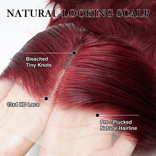 Gemlong 20 Inch 99J Burgundy Lace Front Wigs Human Hair Body Wave 13x4 HD Transparent Pre Plucked Glueless Lace Frontal Wig Human Hair 200% Density Red Wine Colored Human Hair Wigs for Women