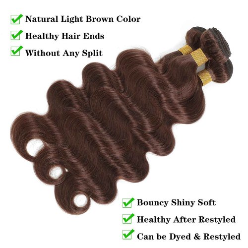 Kapelli Hair Brazilian Body Wave Bundles with Closure (12 14 16+12) 10A Light Brown Body Wave Human Hair Bundles with Lace Closure Brazilian Virgin Hair 3 Bundles with Lace Closure with Baby Hair