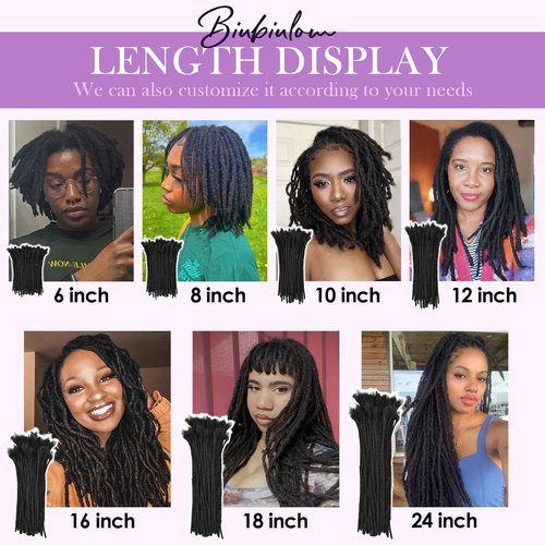 Biubiulom 6Inch-24Inch Dreadlock Extensions Loc Extensions Human Hair for Men/Women 100% Real Human Hair Permanent Dreadlock Extensions Human Hair Can Be Dyed (0.6cm#1B, 16inch/30strands)