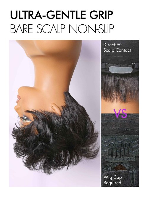 LUVME HAIR Ultra Comfort Throw On & Go Short Pixie Cut with Bangs 5 Inches Skin Friendly Cotton Cap 100% Real Human Hair Glueless Wig Glueless Wig Hair Loss Friendly Full Machine Made 22.5 Wig Cap