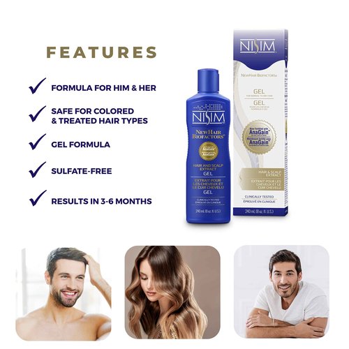 NISIM NewHair BioFactors Hair and Scalp Gel with AnaGain - Specially Formulated for Normal to Dry Hair to Maximize Natural Growth Cycle (8 Ounce / 240 Milliliter)
