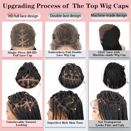 Zurffiy 360° HD Full Lace Braided Wigs for Women Knotless Braided Wigs Box Braid Wig with Baby Hair Human Hair Blended Braids Lace Front Wig Black 36 Inch