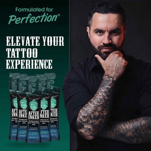 After Inked Tattoo Aftercare Non-Petroleum Jelly - With Grape Seed Oil, Essential for Tattoo Kit, PMU & Piercing Aftercare - Multipurpose Ointment - 7g Reclosable Packet (50-Pack)
