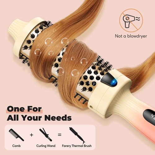 FARERY Thermal Ceramic Tourmaline Ionic Curling Wand, Double MCH Heated Iron Brush, Quick Heating for Silky Smooth Hair, Digital Display 9 Temps Hot Brush, Dual Voltage (1.77 Inch)