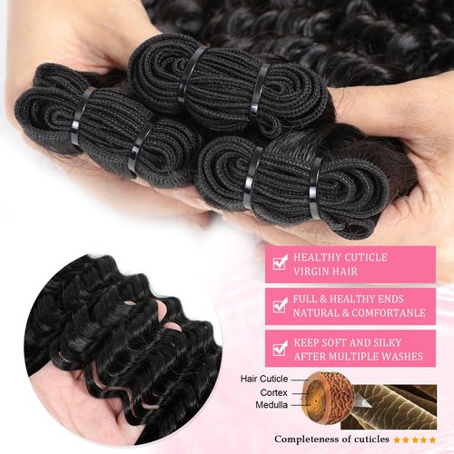msVenus 12A Deep Wave Bundles Human Hair 16 18 20 Inches 100% Unprocessed Indian Human Hair Bundles Wet and Wavy Raw Virgin Hair Curly Weave 3 Bundle Deal (Natural Color, 16 18 20 Inches)