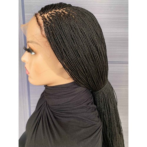 SIREZDOEL 30 Inch Handmade Micro Twist Braided Wig for Black Women – Full Lace Glueless Twist Braids Wig with Baby Hair, Lightweight & Natural Look, Long Synthetic Braided Wig (Color 2)