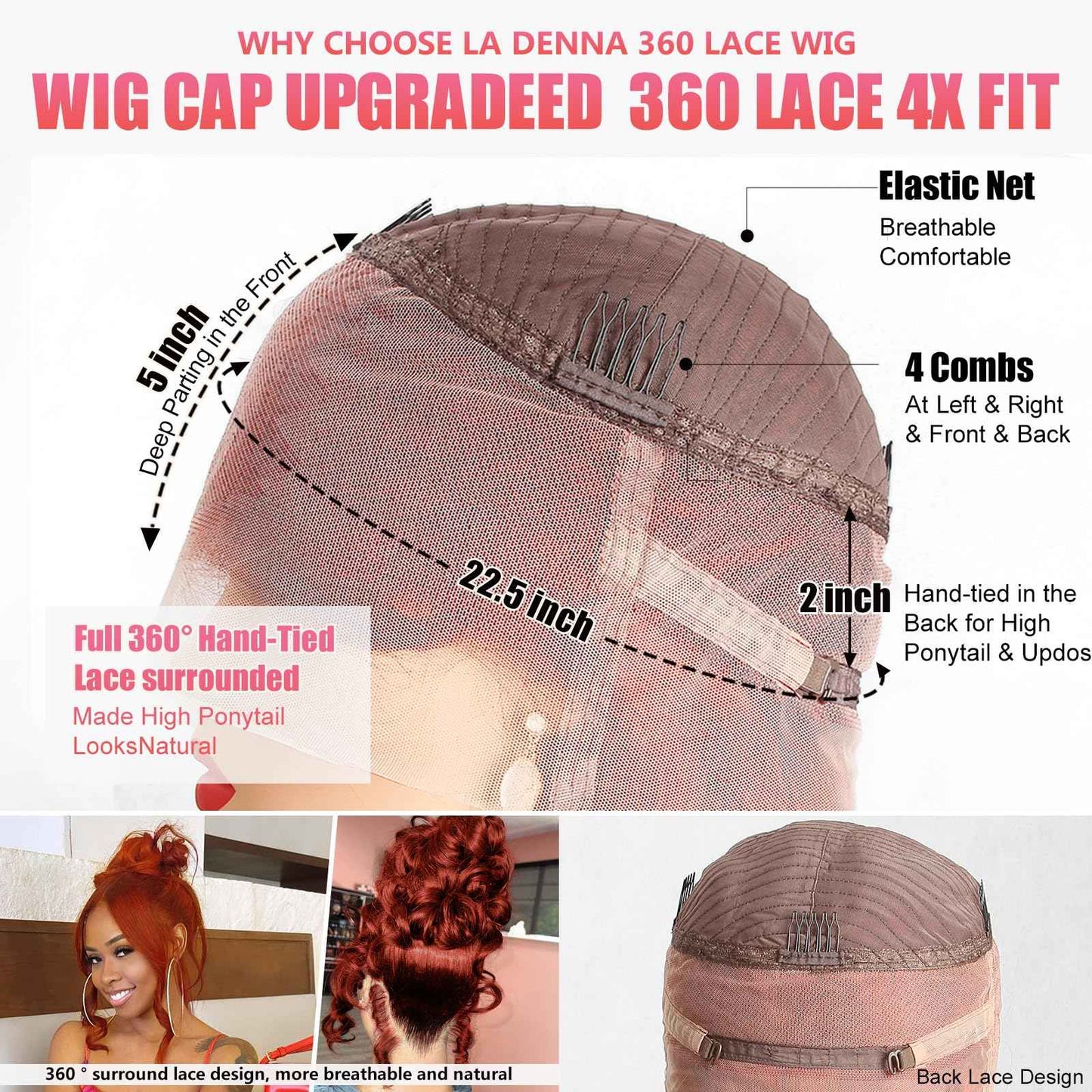 360 Reddish Brown Lace Front Wigs Human Hair 180% Density Copper Red Human Hair Lace Front Wig Pre Plucked 33# Auburn Brown Body Wave 360 Wig Ginger Brown Colored Wigs for Women 22"