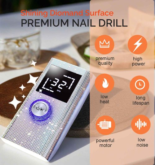 Cordless Nail Drill Machine ,OBEEGOO Diamond Surface Rechargeable Nail Drill 35000RPM Portable Electric E File Electric Acrylic Nail File Tools for Gel Nail ,Nail Beauty Salon (Diamond)