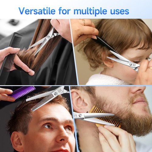 Fenice Peak 5.5'' Hair Cutting Scissors Set, Professional 440C Stainless Steel Barber Shears Kit with Cutting & Thinning Scissors, 9 PCS Hairdressing Tools for Men Women Salon Home Use