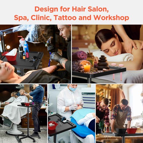 TASALON Ultimate Salon Tray on Wheels,Tray Cart with 2 Magnetic Bowls Irony Tattoo Table Station Rolling Tray with Hair Stickless Wheels,Chemical-Resistant Hair Stylist Instrument Tray,Tray for Dyson