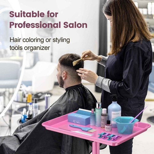Rolling Salon Tray Tattoo Tray Salon Cart for Hair Stylist Salon Trolley Cart with Wheels Salon Rolling Tray-Pink
