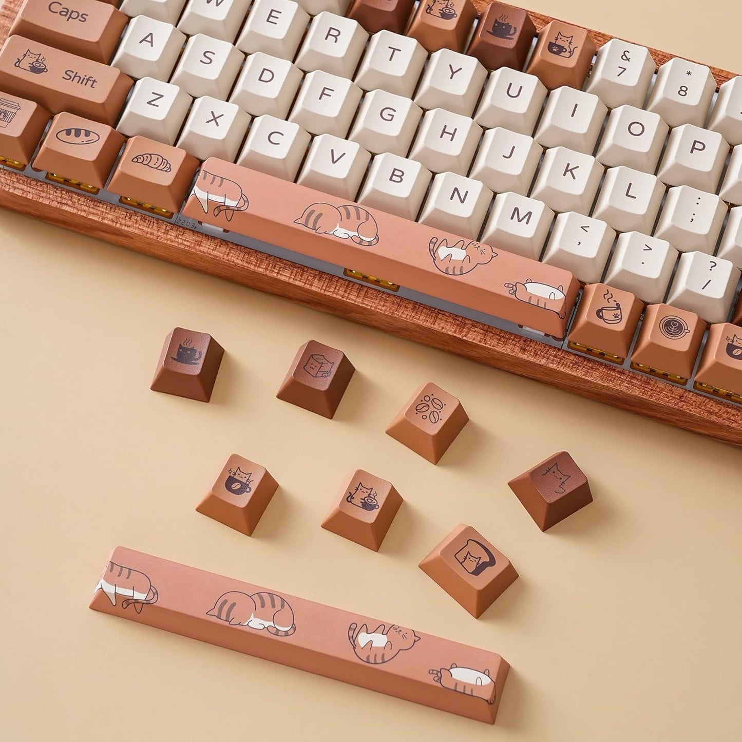 YUNZII YZ75 Hot Swappable Wireless Keyboard(Gateron G Pro Black, Black), Coffee Cat Dye Sub PBT Keycaps(Cherry Profile, Coffee Cat)