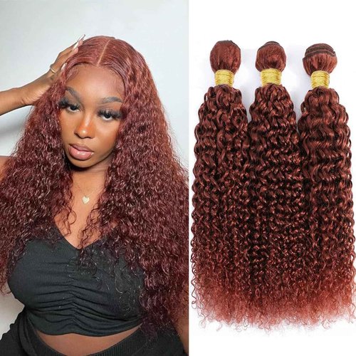 Fabimiya Human Hair Bundles Copper Red Brown 33# Jerry Curly 16 18 20 Inch Bundles Human Hair 100% Unprocessed Soft Sewn In Hair with Double Weft for Black Women
