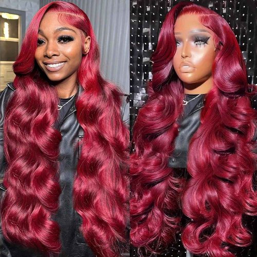 99j Burgundy Lace Front Wigs Human Hair 28 Inch 13x6 Body Wave Lace Front Wigs Pre Plucked with Baby Hair 180 Density,100% Real Human Hair No Synthetic Blend No Tangle No Shedding Triple Lifespan 3X